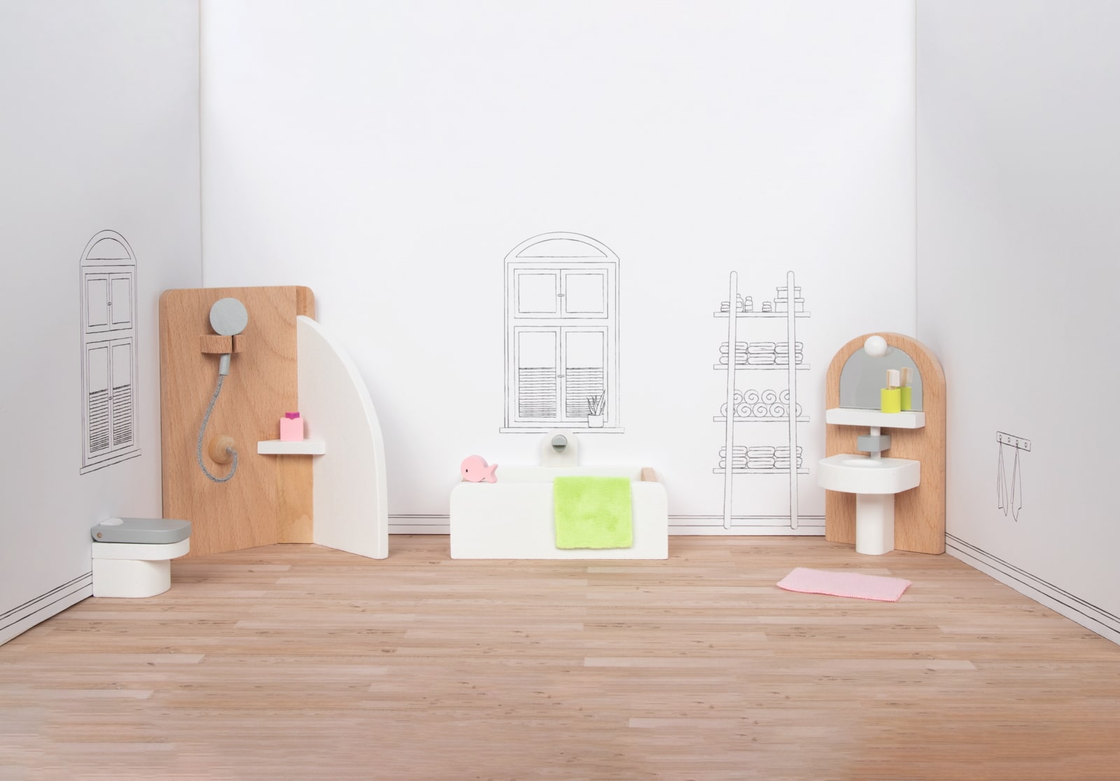 Stylische Badezimmerausstattung fÃ¼r das Puppenhaus in