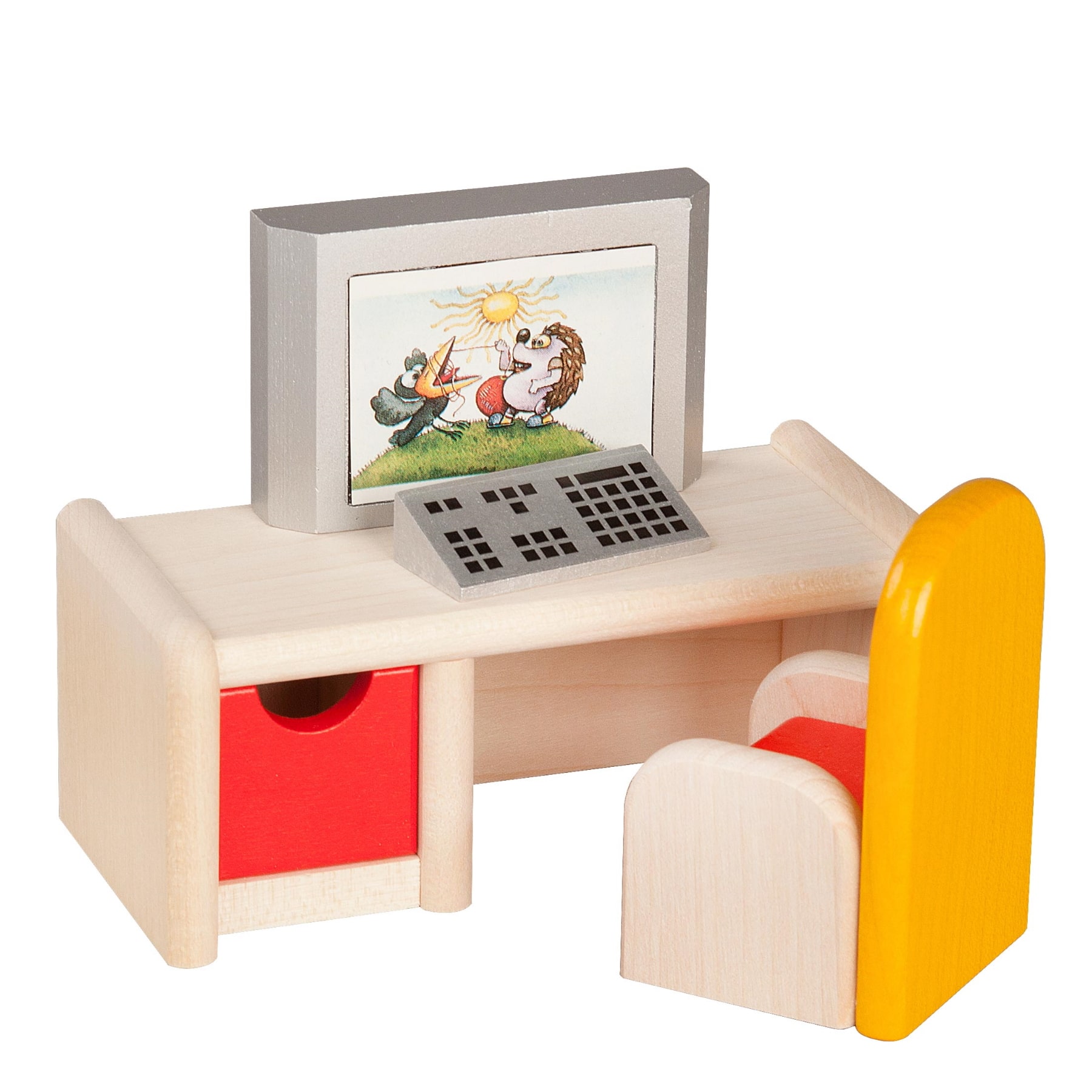 Schreibtisch mit Computer & Stuhl
